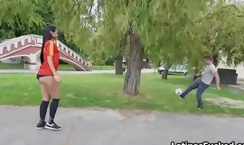 Latina football chick swaps ball for cock