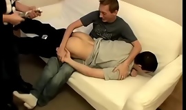 Two skater twinks punishing their friend with ass spanking