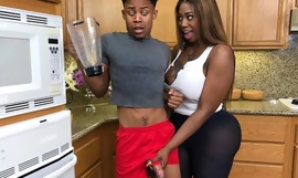 Chubby ebony exercises with her stepson and gets fucked