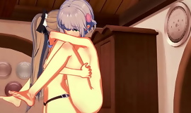 Isuzu Sento and Muse have romantic lesbian sex before using a strapon - Amagi Brilliant Park Hentai.