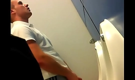 White old bean caught showing his dick at urinal