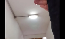 Flash dick derrière un nettoyeur sur un escalier