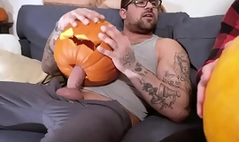 Stepdad and stepson fuck pumpkins on halloween
