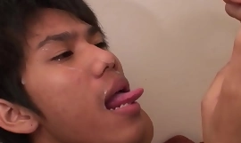 Cocksucking Asian twinks have bareback duo before pissing