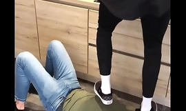 Master trampling with his 86 kg in vans on the slave