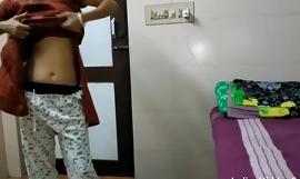 Indian Bhabhi In Brown Shalwar Suit Changing In Hotel Room and Masturbating Homemade