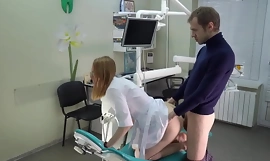 The patient fucked the doctor in doggystyle position on the dental chair, she sucked cock and he cum in her mouth