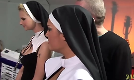 Two naughty nuns get surprised with big hard cocks