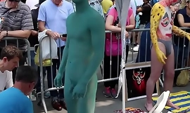Naked Oriental Lad's council is paint in public