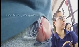 Girl Looking At My Head Cock Outside In The Bus