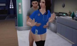 10대 간호사가 그녀의 의붓 형제(Sims4)로부터 삼중 질내 사정을 얻습니다.