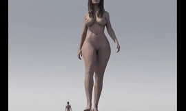नग्न विशालकाय महिला छोटे आदमियों को चलते हुए कुचल रही है