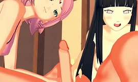 Hinata und Sakura werden von Naruto hart gefickt und kommen bei einem Dreier mit beiden - Naruto Hentai