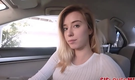 Hot beauteous teen stepsister fucked wide of brother in his car